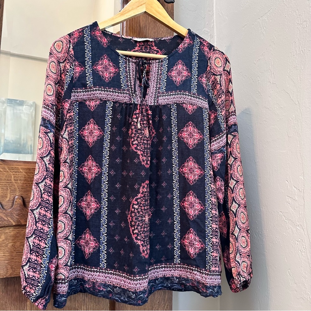 Lucky Brand Red and Black Patterned Blouse